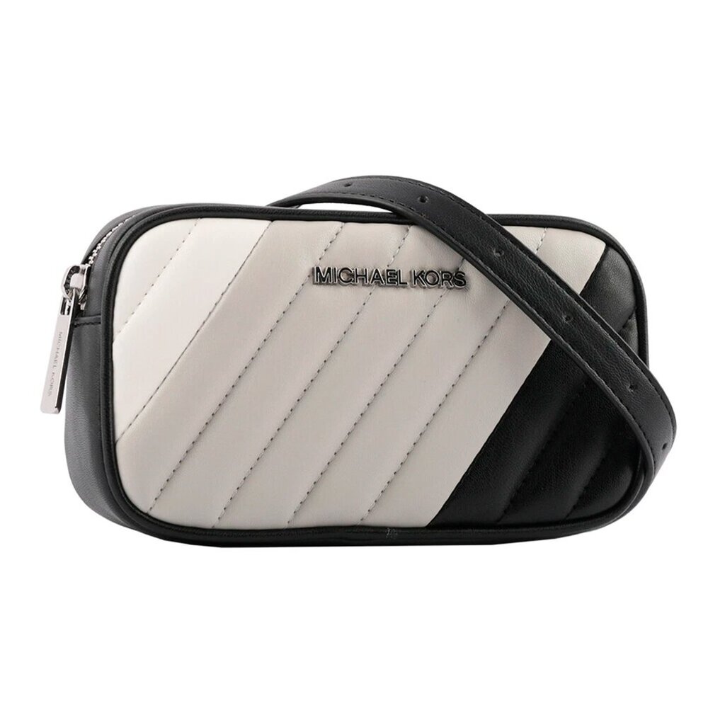 S Michael Kors Rose Quilted Convertible Belt Bag Black Gray White Silver $348